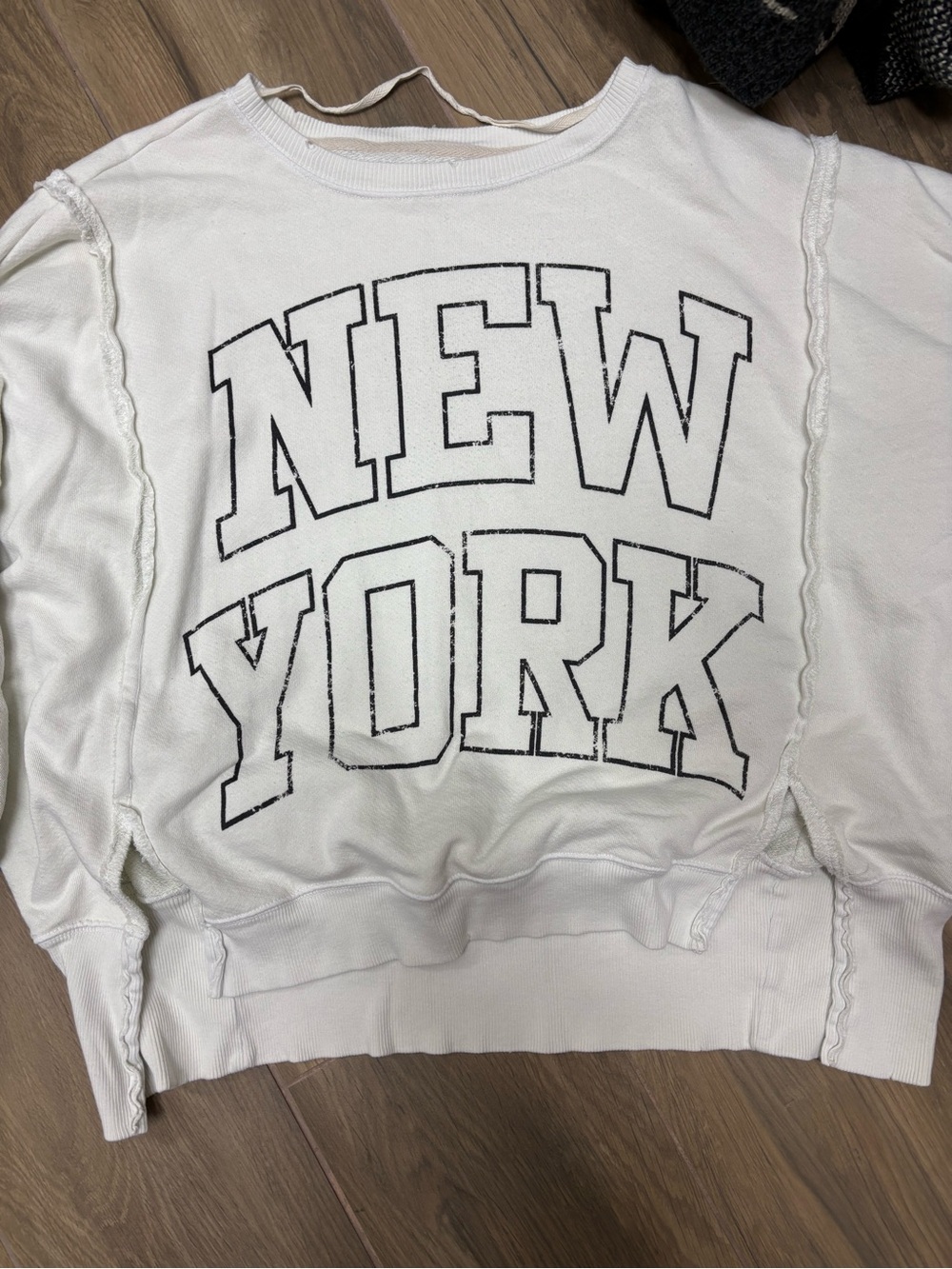 Free People White Crewneck Sweatshirt with Black NEW YORK Graphic